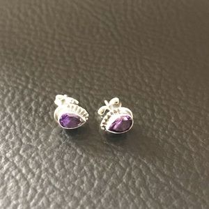 NWOT AMETHYST Pear Shaped Gemstones and 925 Sterling Silver Stud Earrings